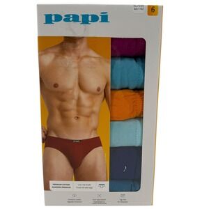 NEW Papi Mens 6 Pack Premium Cotton Low-Rise Briefs Multicolor Size XL 40-42"